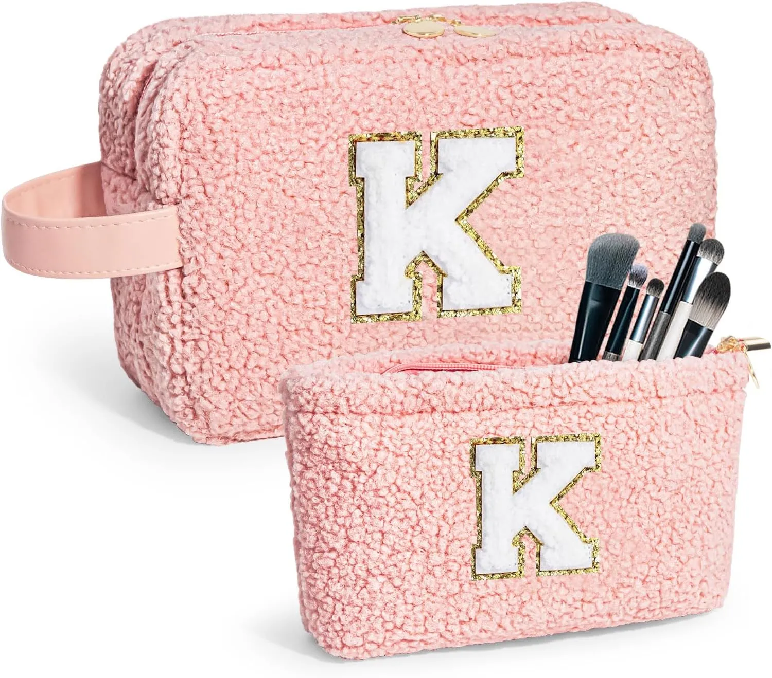 Personalized Makeup Bag - Cute Makeup Bags Monogram Initial Cosmetic Bag Travel Toiletry Bag Makeup Brush Bag, Makeup Bag with Zipper Personalized Daughter Friend Gifts for Woman Pink K