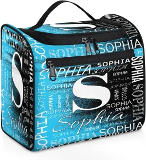 Personalized Travel Toiletry Bag for Women and Men, Hanging Travel Bag for Toiletries, Custom Makeup Organizer Bag for Cosmetics, Customized with Name Birthdays Gifts, Blue Black Print