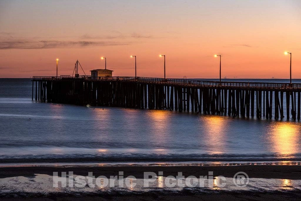 Photo - Sunset Over The Pacific Ocean at The pier in Pismo Beach, California- Fine Art Photo Reporduction 24in x 16in