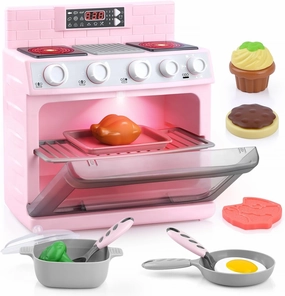 PLAY Toy Oven Kids Kitchen Playset, Kids Play Kitchen Set with 11 Accessories, Realistic Cooking Sounds ＆ Lights, Pretend Play Oven Toddler Cooking Gift Set for Girls Boys Ages 3 