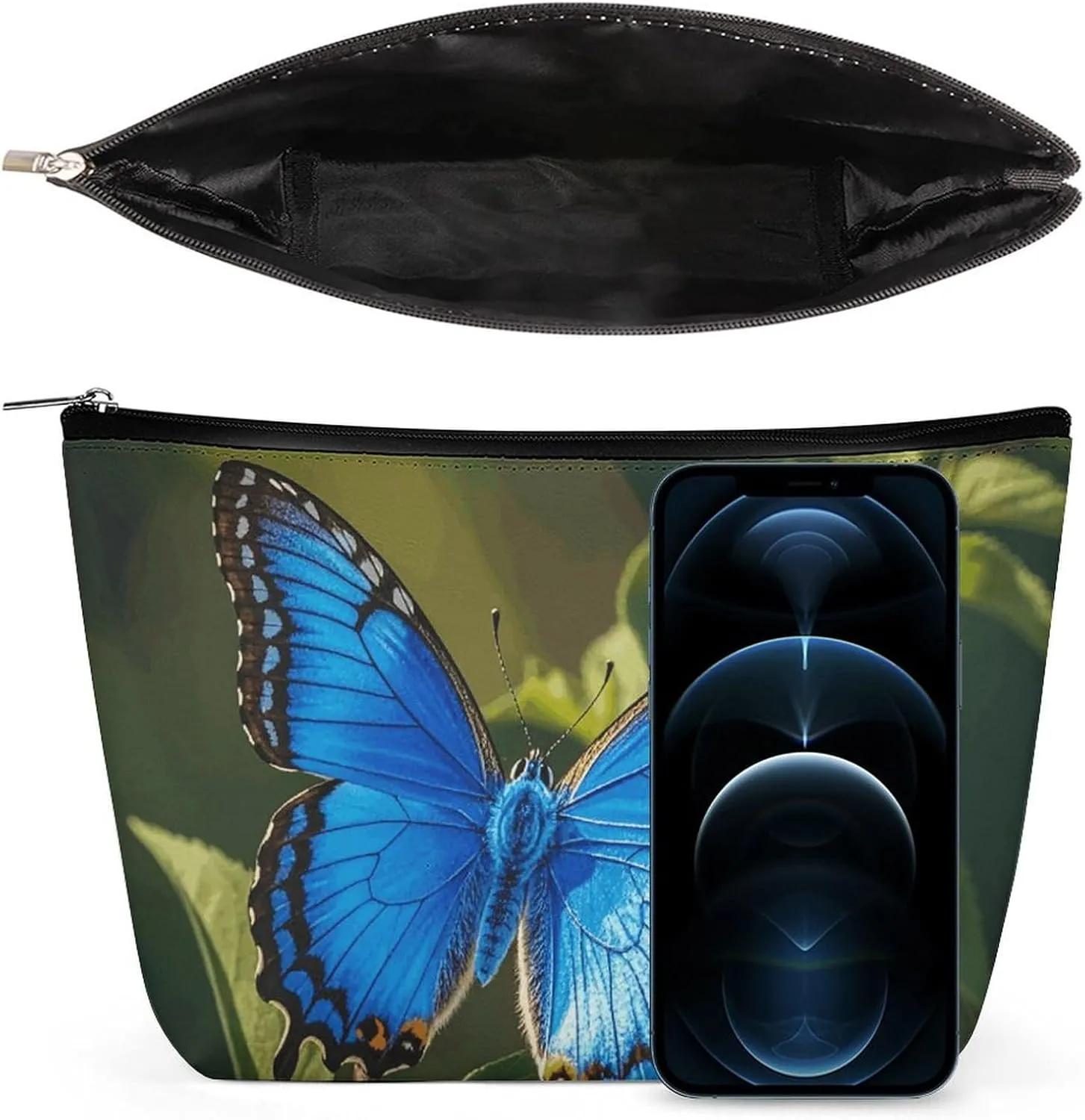 Portable Small Cosmetic Bag Cute Travel Makeup Bag Blue Butterfly Small Waterproof Toiletry Bag for Women
