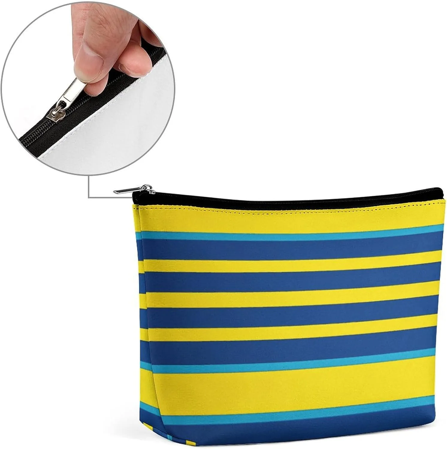Portable Small Cosmetic Bag Cute Travel Makeup Bag Yellow And Blue Stripes Waterproof Toiletry Bag for Women