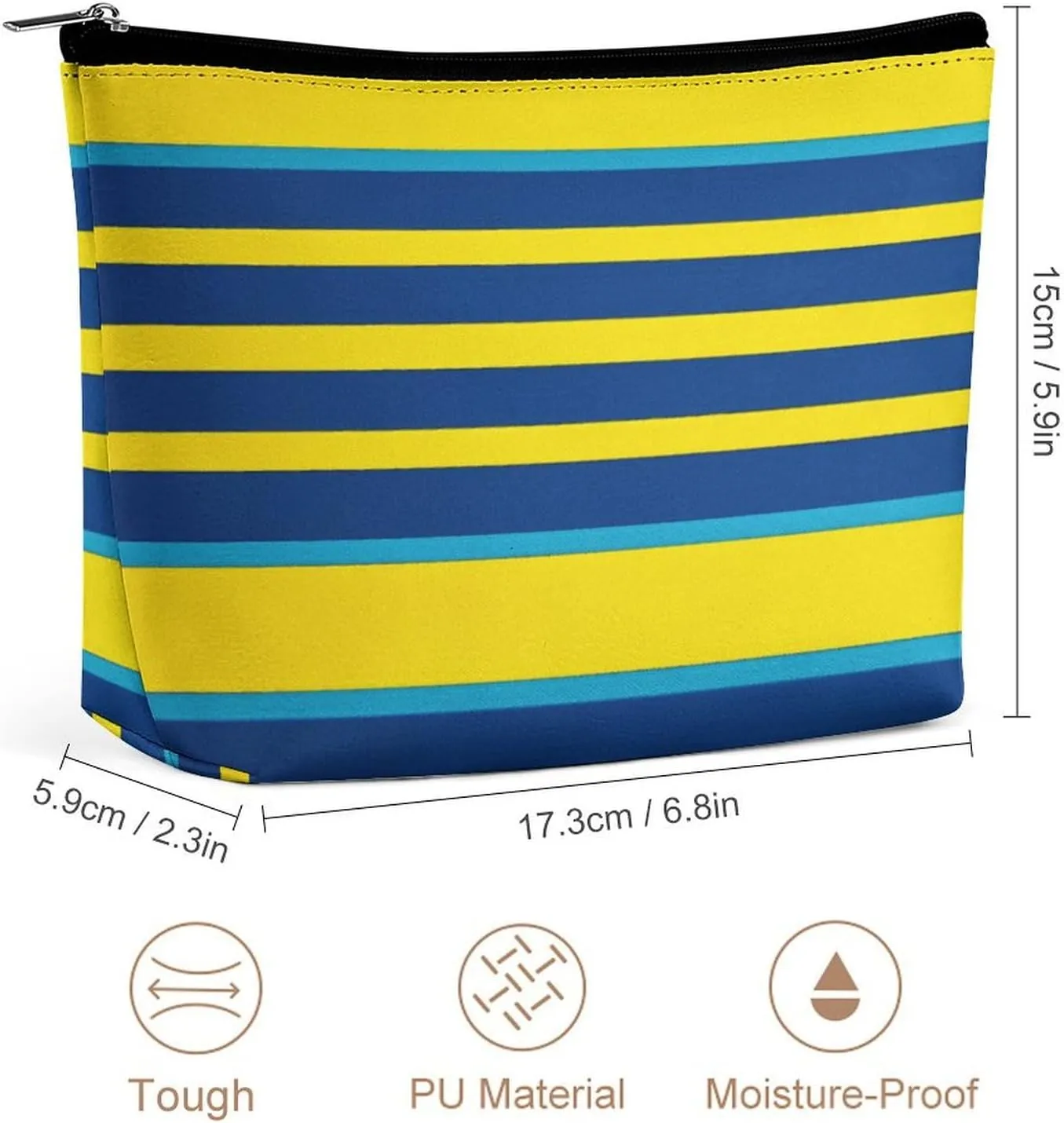 Portable Small Cosmetic Bag Cute Travel Makeup Bag Yellow And Blue Stripes Waterproof Toiletry Bag for Women