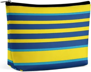 Portable Small Cosmetic Bag Cute Travel Makeup Bag Yellow And Blue Stripes Waterproof Toiletry Bag for Women