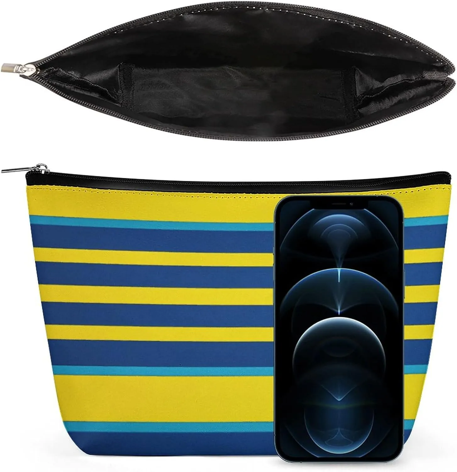 Portable Small Cosmetic Bag Cute Travel Makeup Bag Yellow And Blue Stripes Waterproof Toiletry Bag for Women