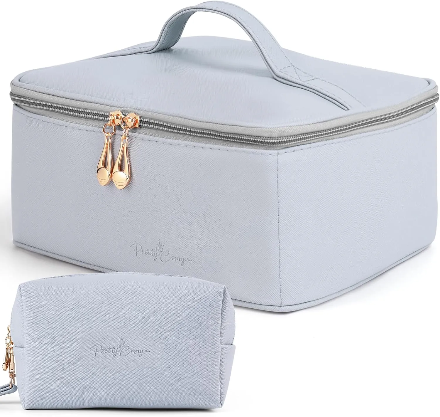 Pretty Comy Cosmetic Bags for Women, 2 PCS Large Makeup Bags for Women, Travel Makeup Bag Portable Makeup Organizer with Adjustable Dividers for Makeup Brushes, Best Gift for Your Dear(Grey Blue)