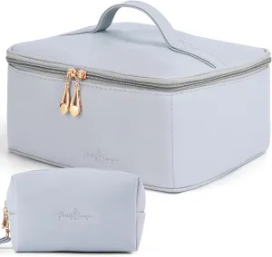 Pretty Comy Cosmetic Bags for Women, 2 PCS Large Makeup Bags for Women, Travel Makeup Bag Portable Makeup Organizer with Adjustable Dividers for Makeup Brushes, Best Gift for Your Dear(Grey Blue)
