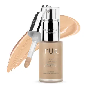 PUR Beauty 4-in-1 Love Your Selfie Foundation & Concealer - Longwear Full Coverage Liquid Makeup Foundation with Hydrating Blend for Refined-Looking, Natural Beauty Glow, Skin Texture & Tone