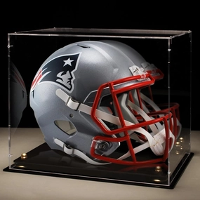 Putros Football Helmet Display Case Full Size with Mirror Back and Black Base Acrylic Dust-Proof Display Case for Sports Collectibles