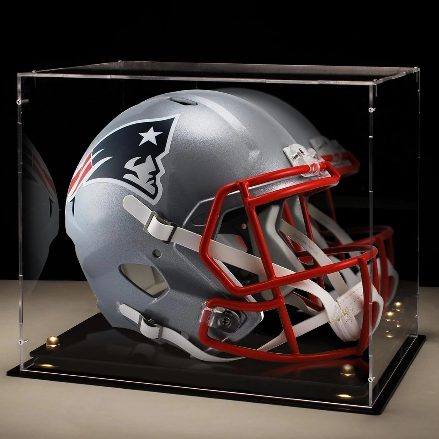 Putros Football Helmet Display Case Full Size with Mirror Back and Black Base Acrylic Dust-Proof Display Case for Sports Collectibles