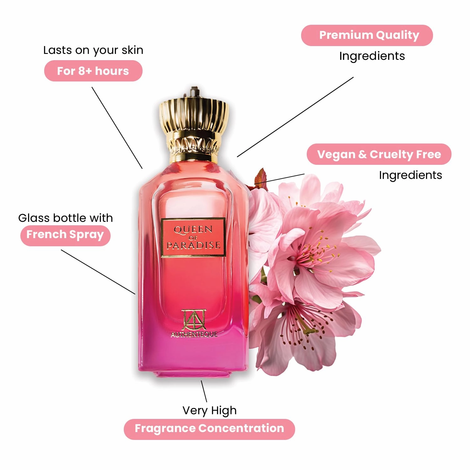 Queen of Paradise - Long lasting Arabian Perfumes for Women - Sweet Strawberry & Vanilla Fragrance - Extrait De Parfum 3.4oz (100ml) - Luxury Dubai Perfume, Exotic, EDP (100 Ml)