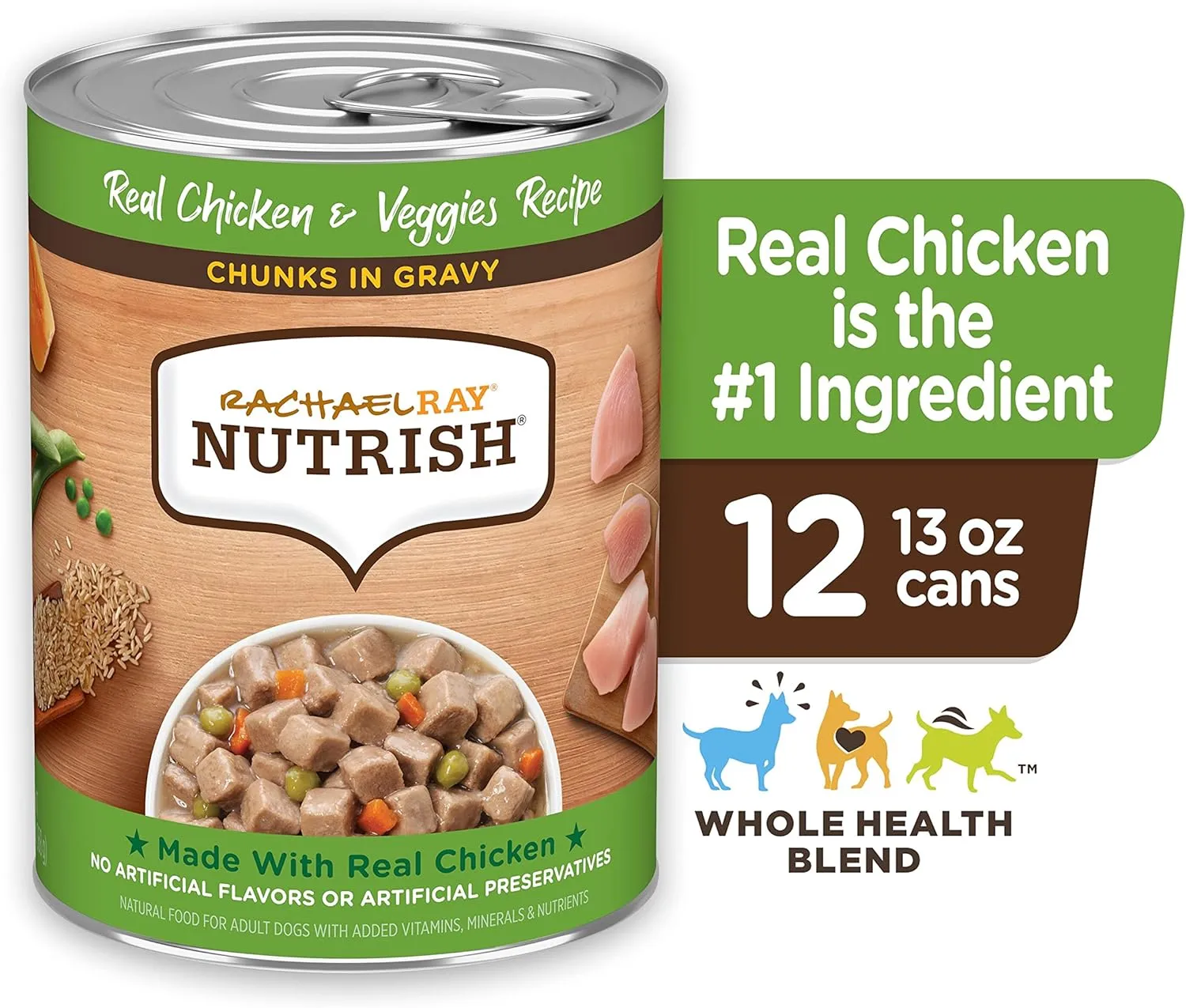Rachael Ray Nutrish Chunks in Gravy Wet Dog Food Real Chicken & Veggies Recipe, 13 Ounce (Pack of 12)