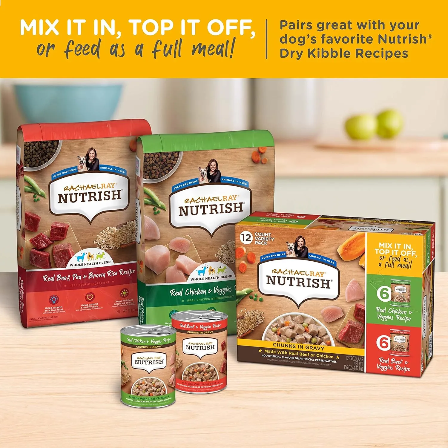Rachael Ray Nutrish Chunks in Gravy Wet Dog Food Variety Pack, 13 Ounce (Pack of 12)