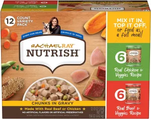 Rachael Ray Nutrish Chunks in Gravy Wet Dog Food Variety Pack, 13 Ounce (Pack of 12)