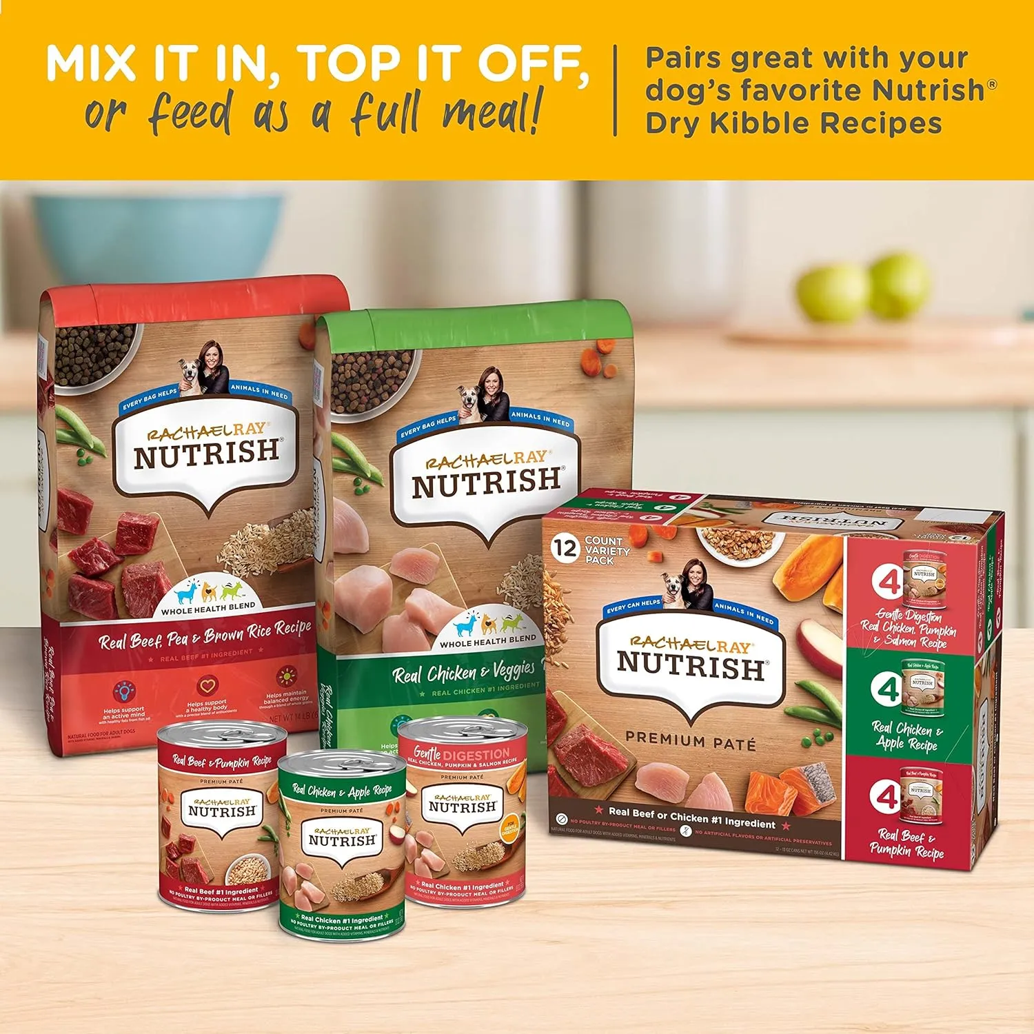 Rachael Ray Nutrish Wet Dog Food, Natural Food for Adult Dogs with Added Vitamins, Minerals & Nutrients, Beef, Chicken, and Gentle Digestion Variety Pack, 13 Ounce Can (Pack of 12)