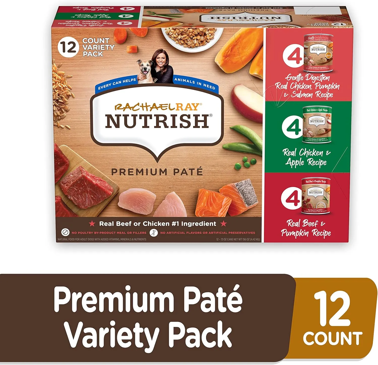 Rachael Ray Nutrish Wet Dog Food, Natural Food for Adult Dogs with Added Vitamins, Minerals & Nutrients, Beef, Chicken, and Gentle Digestion Variety Pack, 13 Ounce Can (Pack of 12)