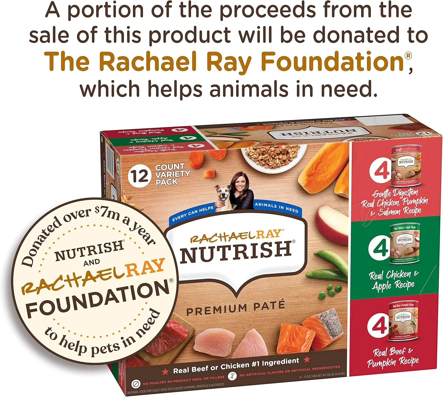Rachael Ray Nutrish Wet Dog Food, Natural Food for Adult Dogs with Added Vitamins, Minerals & Nutrients, Beef, Chicken, and Gentle Digestion Variety Pack, 13 Ounce Can (Pack of 12)