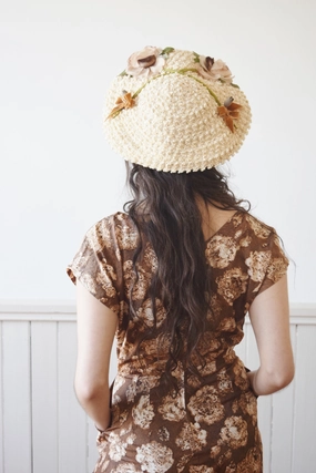 Rafia   Floral Brimmed Hat | 1950s
