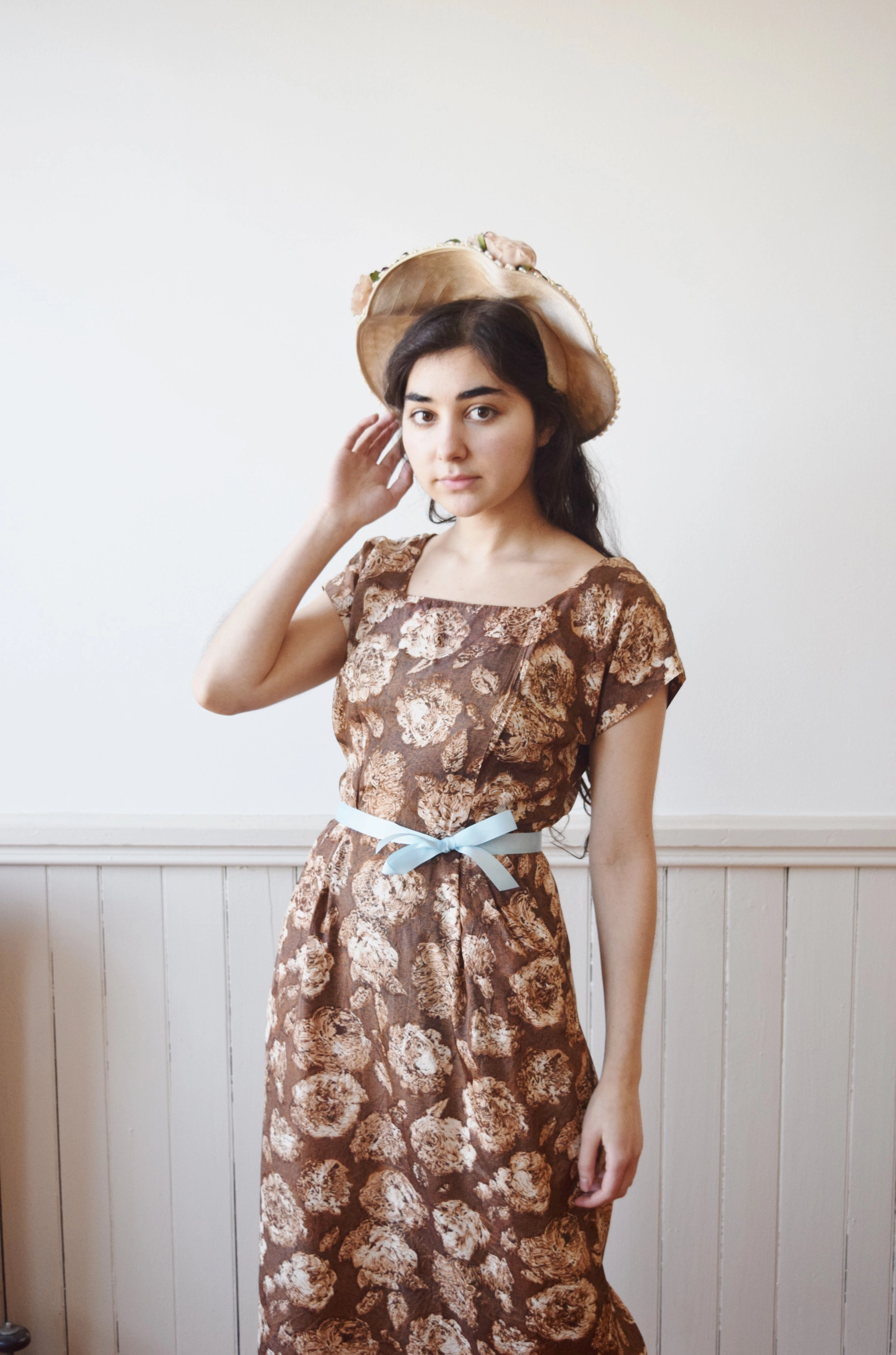 Rafia   Floral Brimmed Hat | 1950s