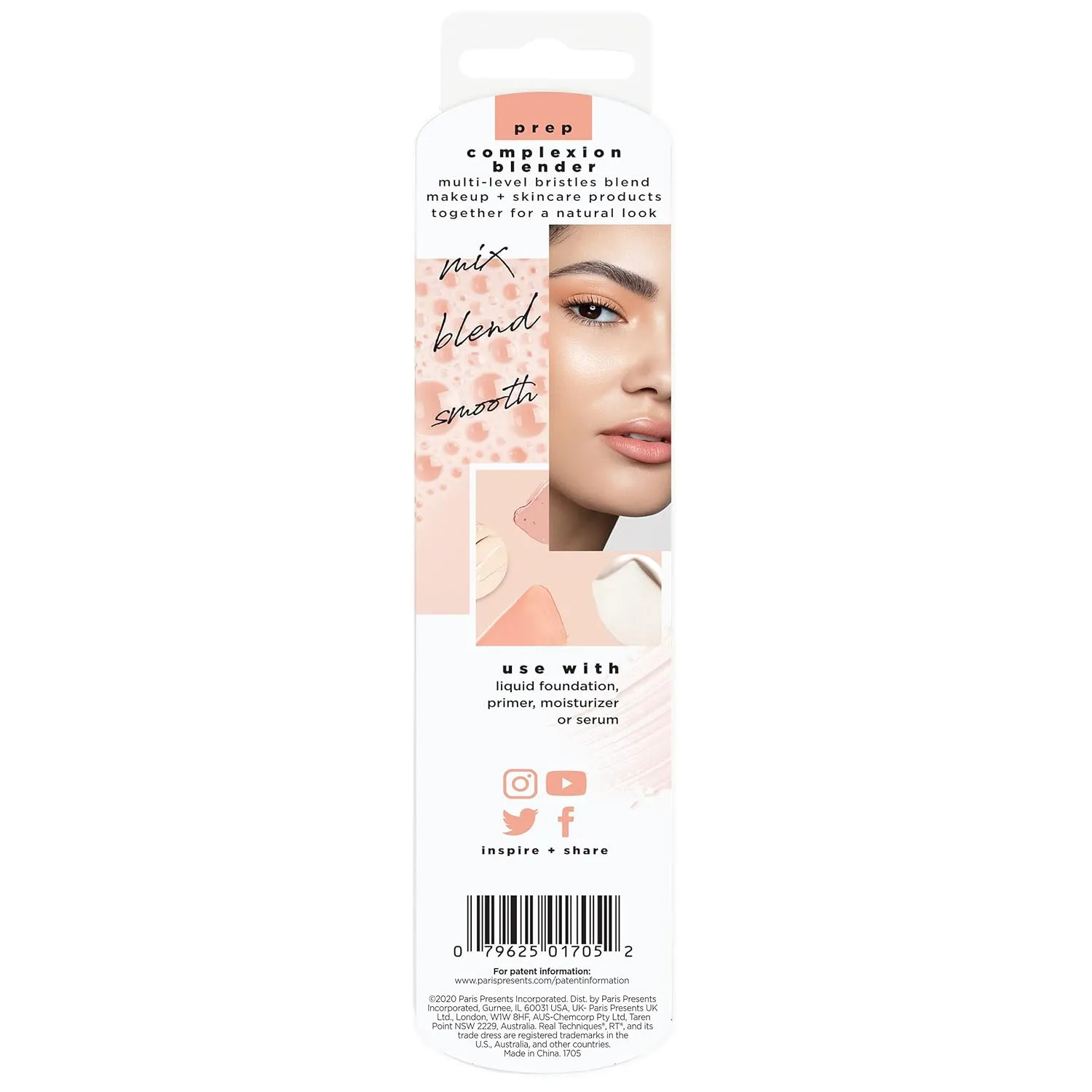 Real Techniques Complexion Blender Makeup Brush, Professional Foundation, Primer, & Moisturizer Face Brush, Uniquely-Cut Synthetic Bristles, Skincare & Makeup Tool, Vegan & Cruelty-Free, 1 Count