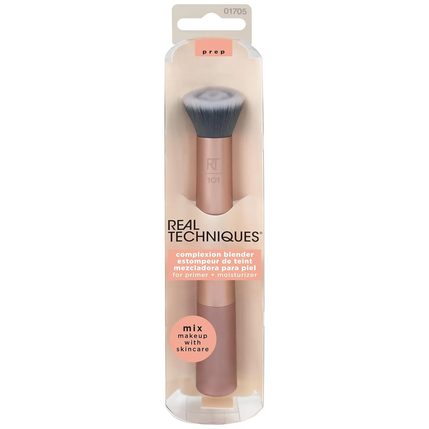 Real Techniques Complexion Blender Makeup Brush, Professional Foundation, Primer, & Moisturizer Face Brush, Uniquely-Cut Synthetic Bristles, Skincare & Makeup Tool, Vegan & Cruelty-Free, 1 Count