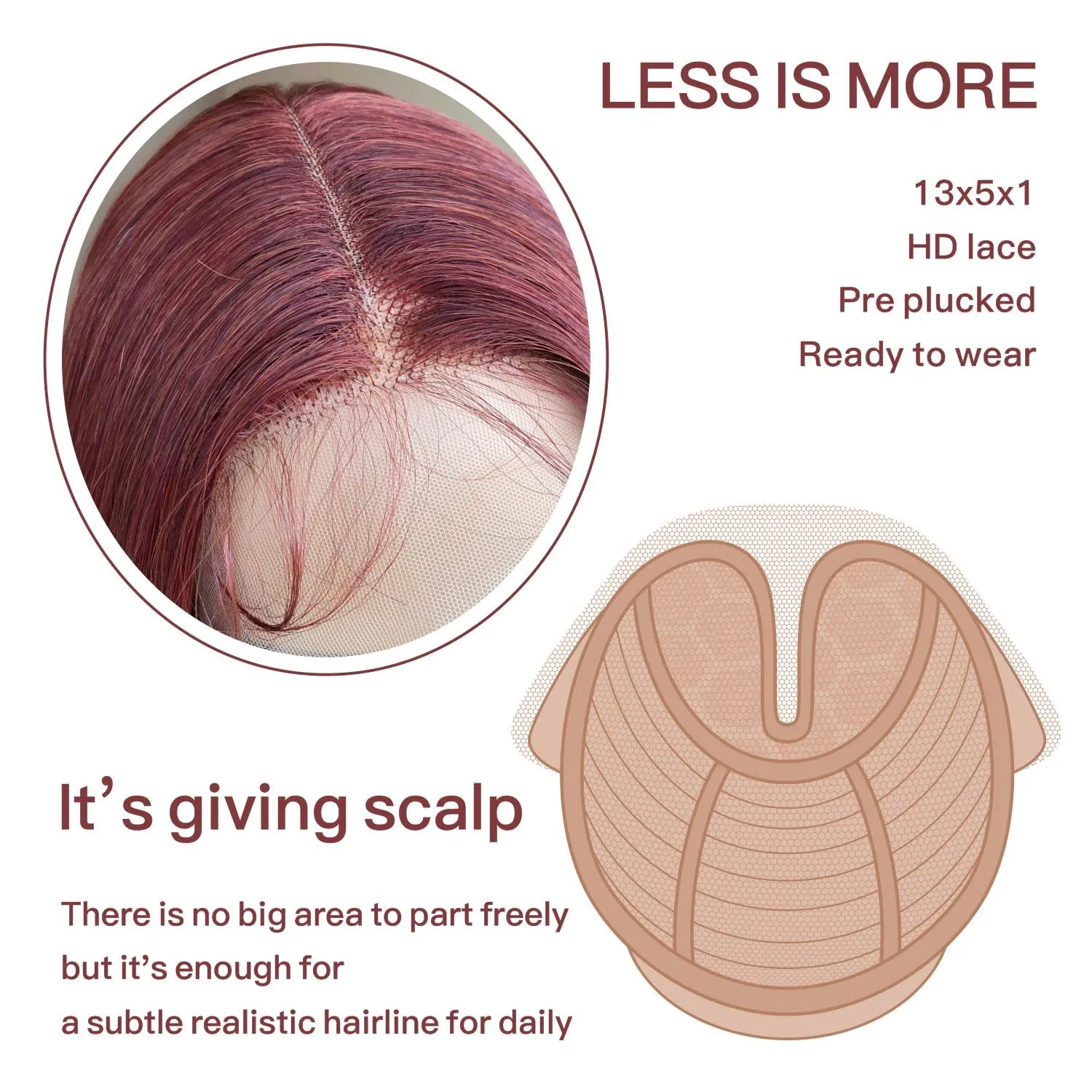 Reddish Brown Lace Front Wigs Pre Plucked Ready to Wear, HD Glueless 13X5X1 Synthetic Lace Front Wigs for Women 180 Density, Rich Reddish Brown Wig