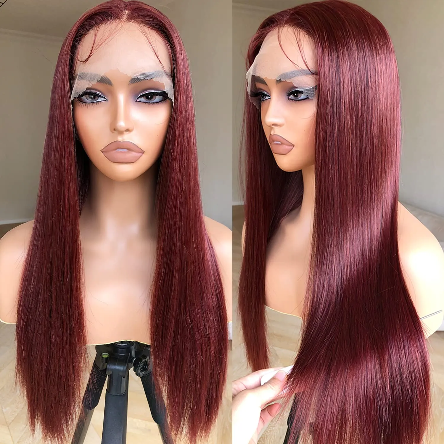 Reddish Brown Lace Front Wigs Pre Plucked Ready to Wear, HD Glueless 13X5X1 Synthetic Lace Front Wigs for Women 180 Density, Rich Reddish Brown Wig