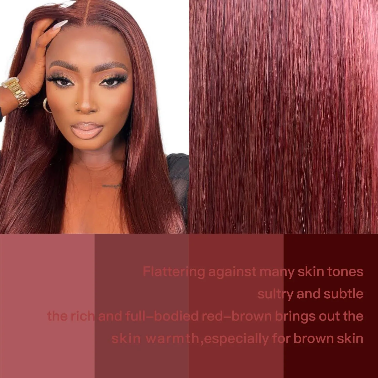 Reddish Brown Lace Front Wigs Pre Plucked Ready to Wear, HD Glueless 13X5X1 Synthetic Lace Front Wigs for Women 180 Density, Rich Reddish Brown Wig