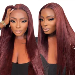 Reddish Brown Lace Front Wigs Pre Plucked Ready to Wear, HD Glueless 13X5X1 Synthetic Lace Front Wigs for Women 180 Density, Rich Reddish Brown Wig