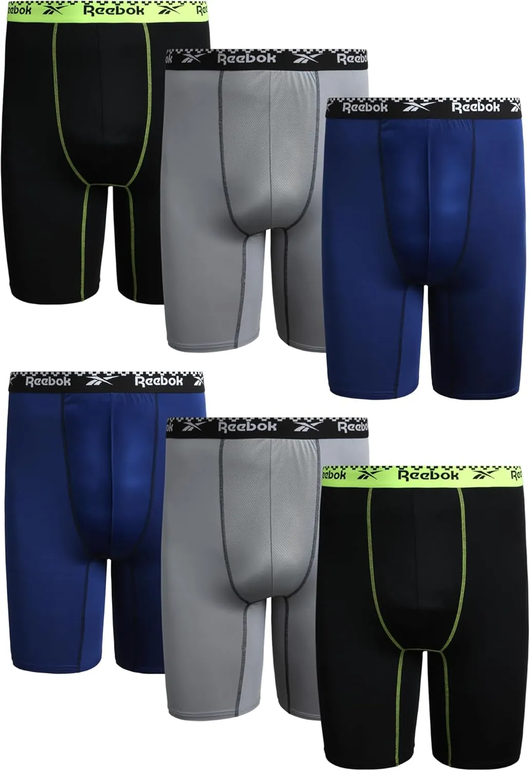 Reebok Men's Boxer Briefs - 6 Pack Long Leg Breathable Performance Big and Tall Underwear Pack Boxers for Men (Sizes: 2X-4XL)