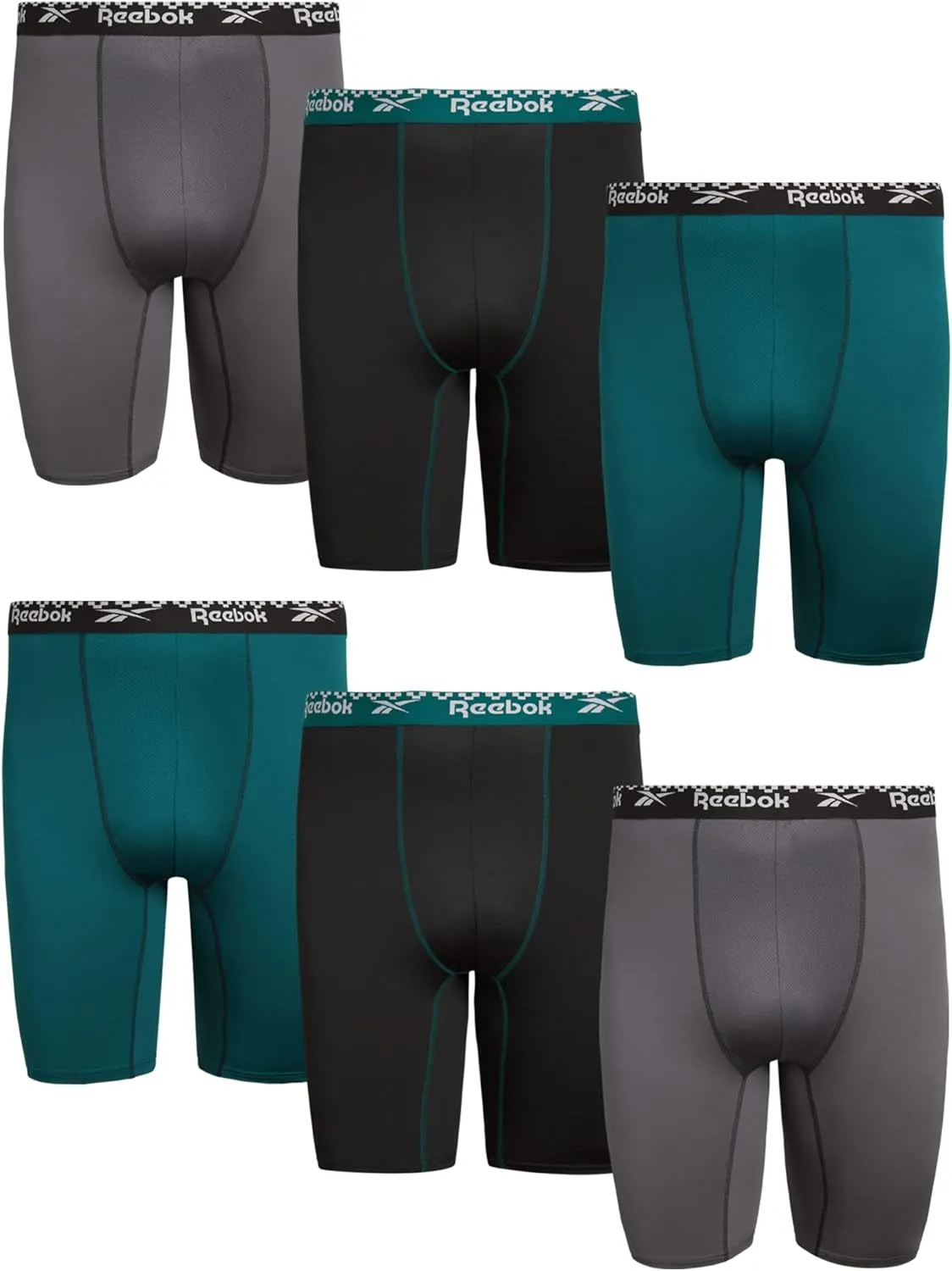 Reebok Men's Boxer Briefs - 6 Pack Long Leg Breathable Performance Big and Tall Underwear Pack Boxers for Men (Sizes: 2X-4XL)