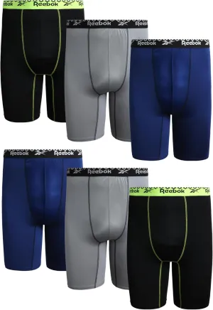 Reebok Men's Boxer Briefs - 6 Pack Long Leg Breathable Performance Big and Tall Underwear Pack Boxers for Men (Sizes: 2X-4XL)