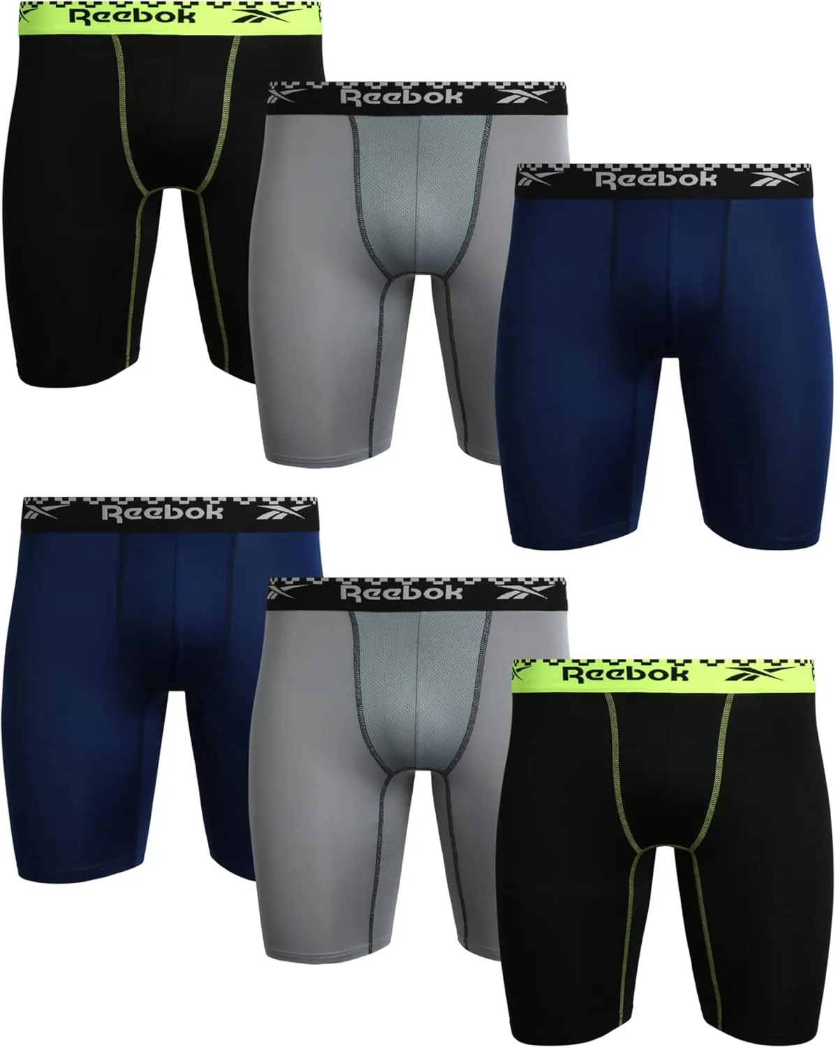 Reebok Men's Boxer Briefs - 6 Pack Sport Soft Performance Long Leg Underwear Boxers for Men with Mesh Fly Pouch (Sizes: S-XL)
