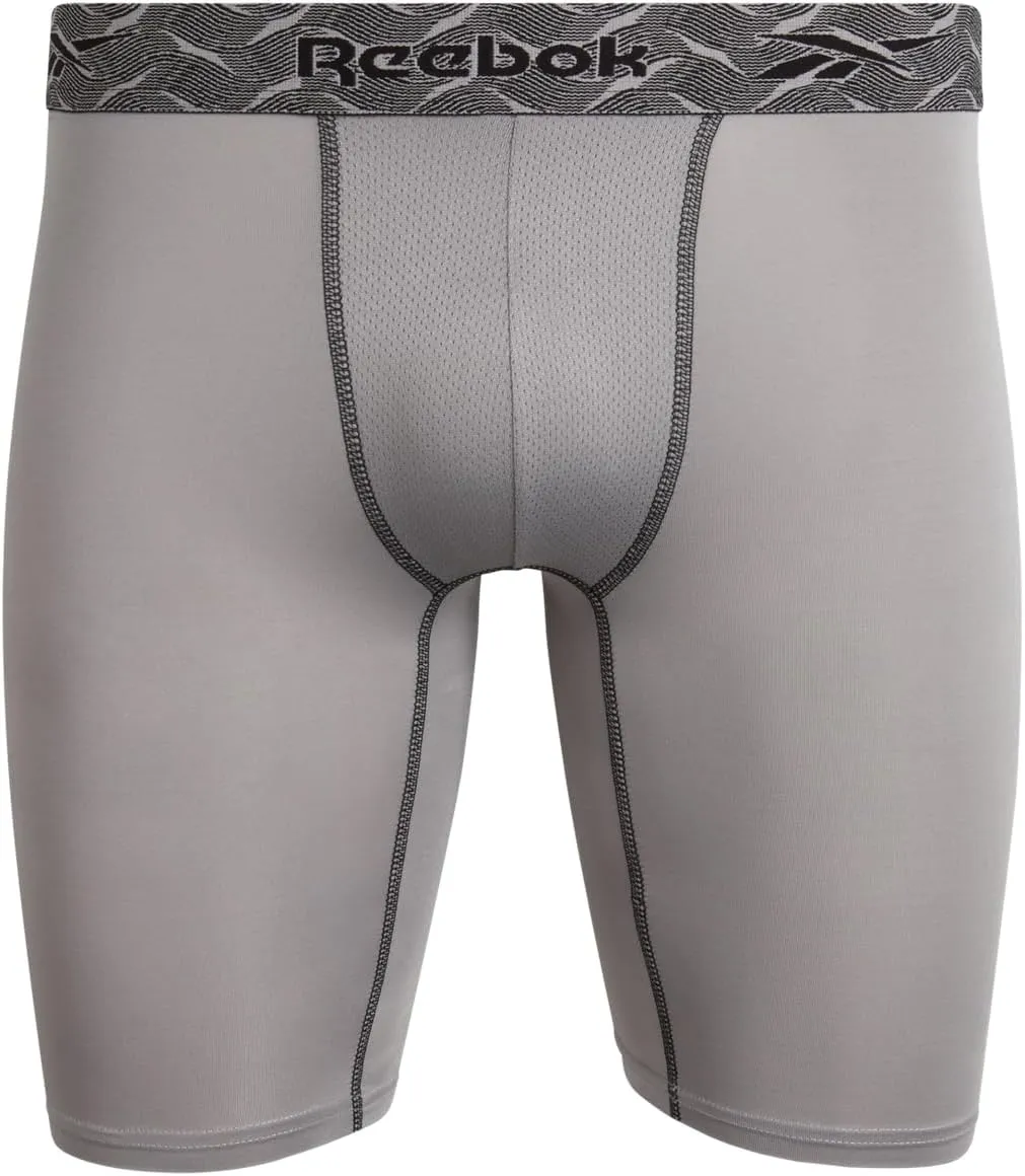 Reebok Men's Boxer Briefs - 6 Pack Sport Soft Performance Long Leg Underwear Boxers for Men with Mesh Fly Pouch (Sizes: S-XL)