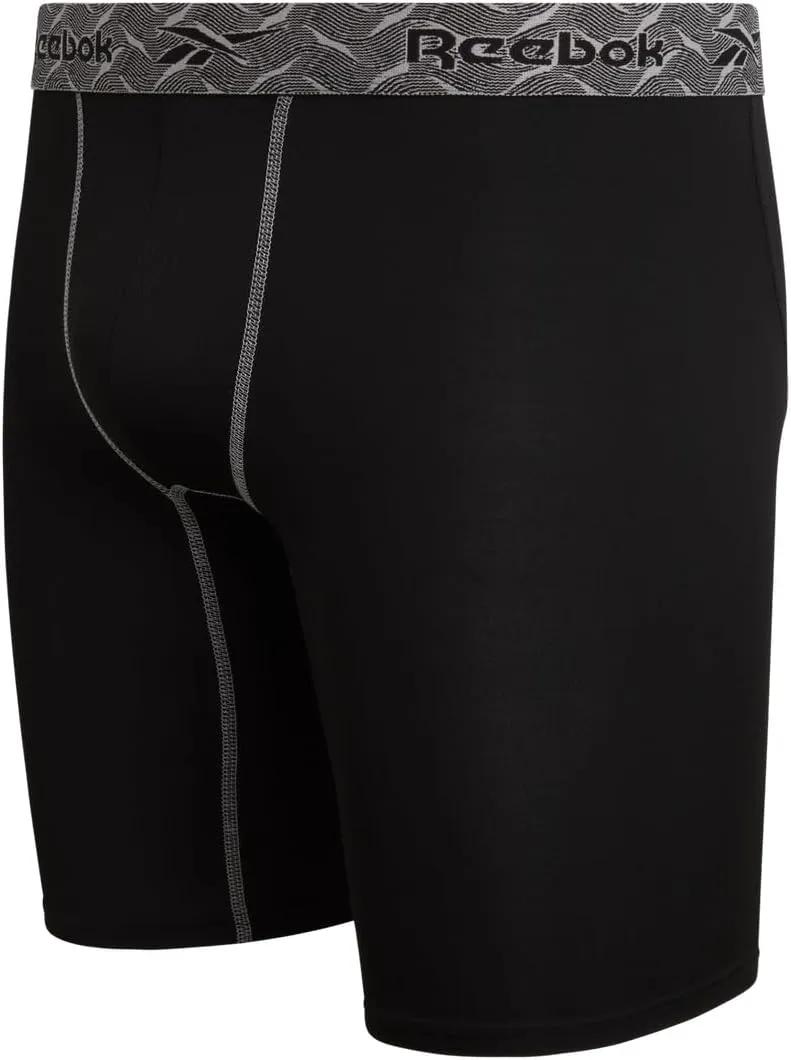 Reebok Men's Boxer Briefs - 6 Pack Sport Soft Performance Long Leg Underwear Boxers for Men with Mesh Fly Pouch (Sizes: S-XL)