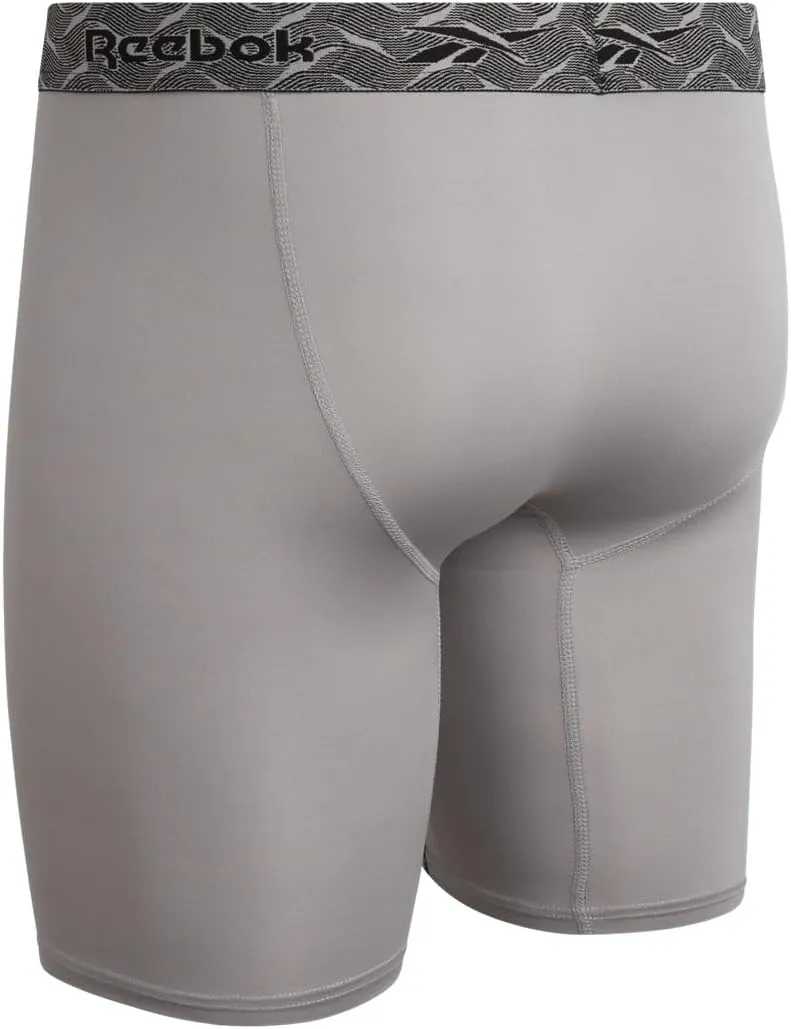 Reebok Men's Boxer Briefs - 6 Pack Sport Soft Performance Long Leg Underwear Boxers for Men with Mesh Fly Pouch (Sizes: S-XL)
