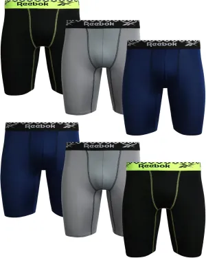 Reebok Men's Boxer Briefs - 6 Pack Sport Soft Performance Long Leg Underwear Boxers for Men with Mesh Fly Pouch (Sizes: S-XL)