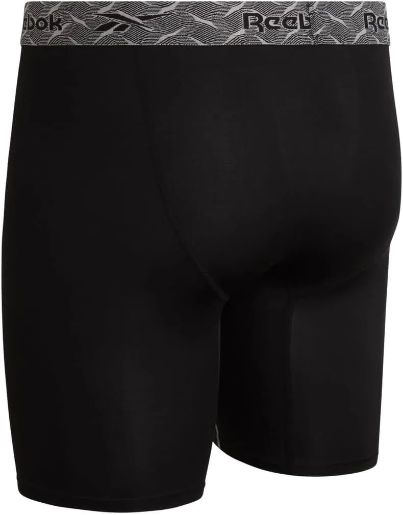 Reebok Men's Boxer Briefs - 6 Pack Sport Soft Performance Long Leg Underwear Boxers for Men with Mesh Fly Pouch (Sizes: S-XL)