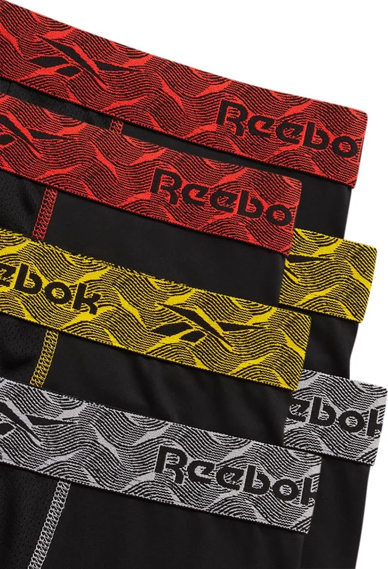 Reebok Men's Boxer Briefs - 6 Pack Sport Soft Performance Long Leg Underwear Boxers for Men with Mesh Fly Pouch (Sizes: S-XL)