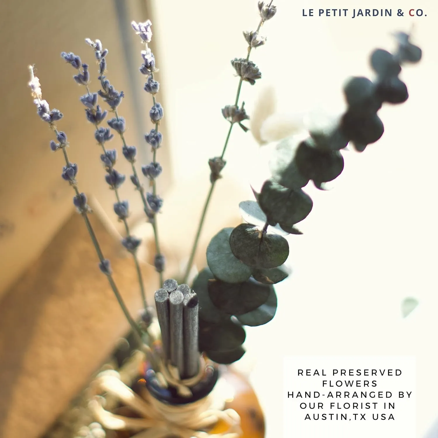 Reed Diffusers - Oil Sticks Diffuser Set with Real Dried Flowers - Reed Diffusers for Home, Bathroom & Office | Air Freshener Fragrance Sticks for Shelf Decor & Gifts by Le Petit Jardin & Co.