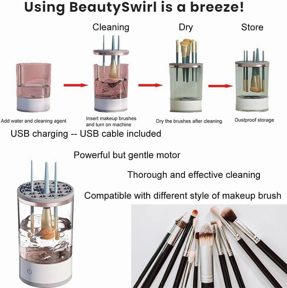 Rinse Hero Brush Cleaner, Beauty Swirl Electric Cosmetic Brush Cleaner, The Cozy Luna Brush Cleaner, Efficient Automatic Makeup Brush Cleaner Machine, for Deep Cleaning All Types of Brushes(White)