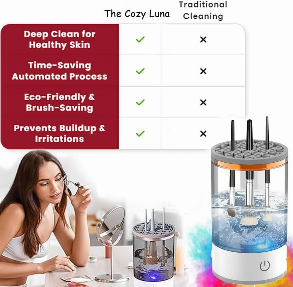 Rinse Hero Brush Cleaner, Beauty Swirl Electric Cosmetic Brush Cleaner, The Cozy Luna Brush Cleaner, Efficient Automatic Makeup Brush Cleaner Machine, for Deep Cleaning All Types of Brushes(White)