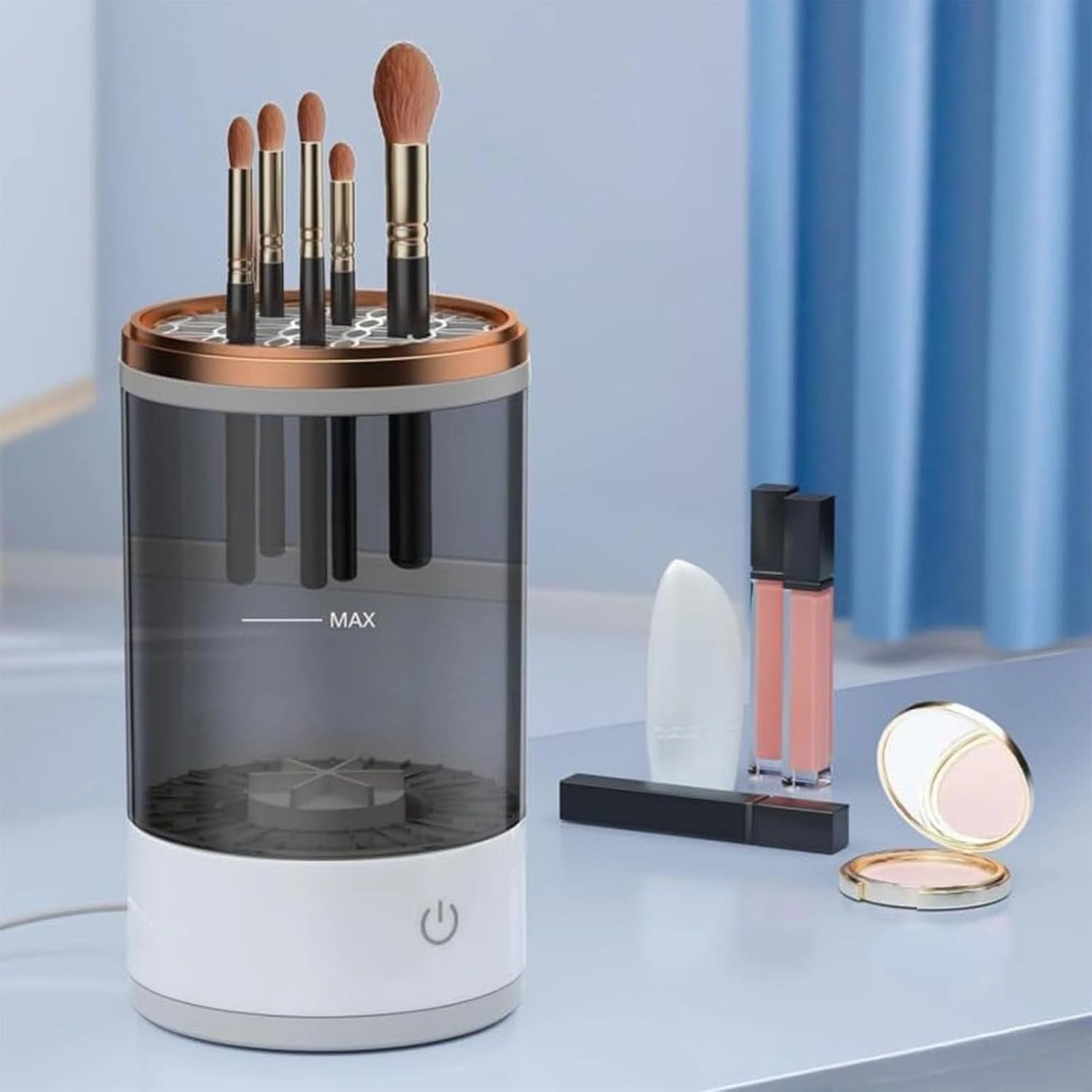 Rinse Hero Brush Cleaner, Rinse Hero Makeup Brush Cleaner, Automatic Cosmetic Brush Cleaner, Electric Makeup Brush Cleaner for Deep Cleaning All Types of Brushes (White, Plug-in)
