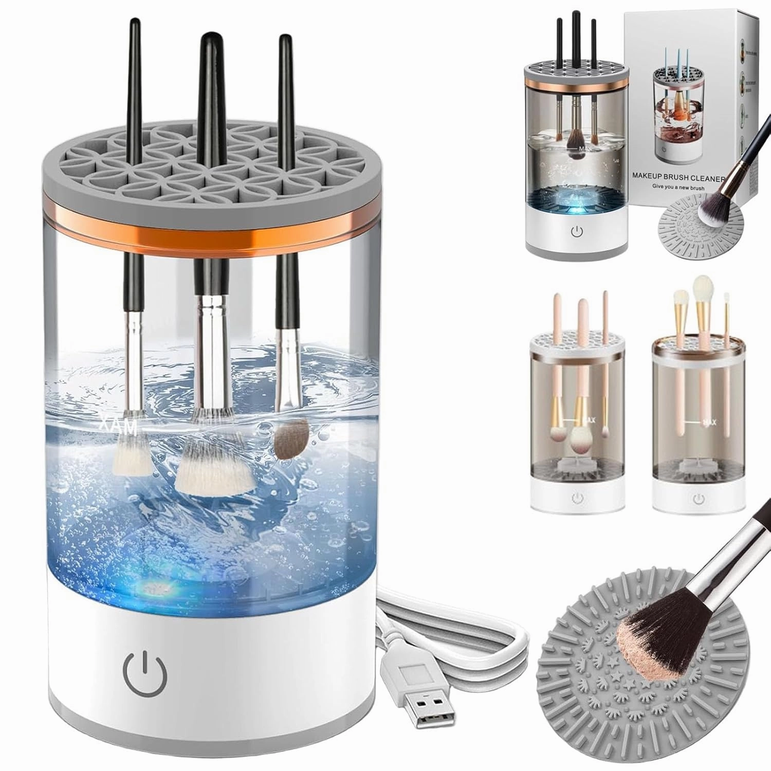 Rinse Hero Brush Cleaner, Rinse Hero Makeup Brush Cleaner, Automatic Cosmetic Brush Cleaner, Electric Makeup Brush Cleaner for Deep Cleaning All Types of Brushes (White, Plug-in)