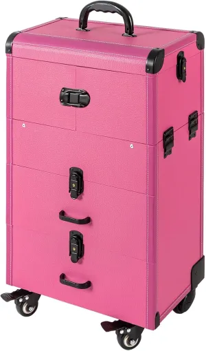 Rolling Makeup Train Case, Large Storage Cosmetic Trolley, Lockable Trolley Makeup Travel Case with Keys & Swivel Wheels, Salon Barber Case Traveling Cart Trunk, 110 LBS Load Capacity (Rose)