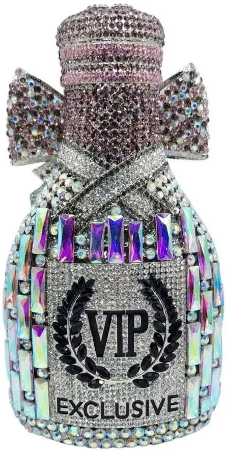 RomanticDesign Women Champagne Bottle Rhinestone Evening Clutch Bride Purse Chic Bowknot Crystal Handbag for Party Prom