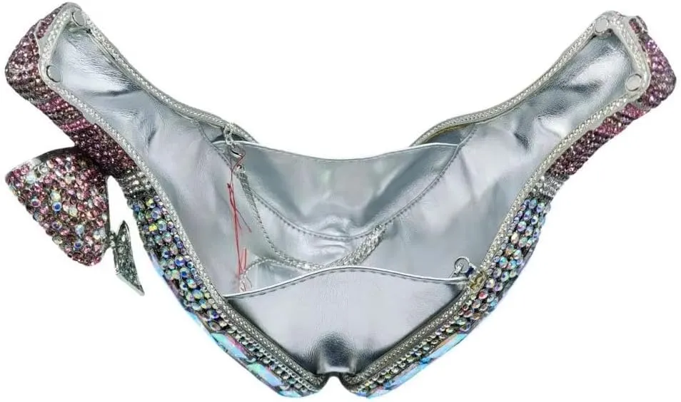 RomanticDesign Women Champagne Bottle Rhinestone Evening Clutch Bride Purse Chic Bowknot Crystal Handbag for Party Prom
