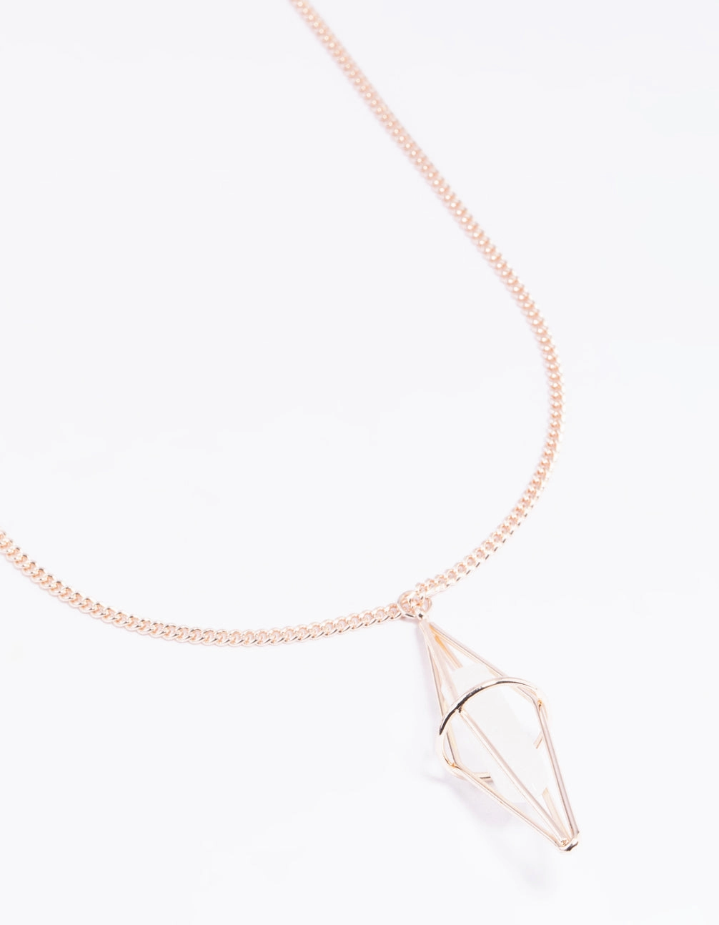 Rose Gold Clear Quartz Cage Necklace