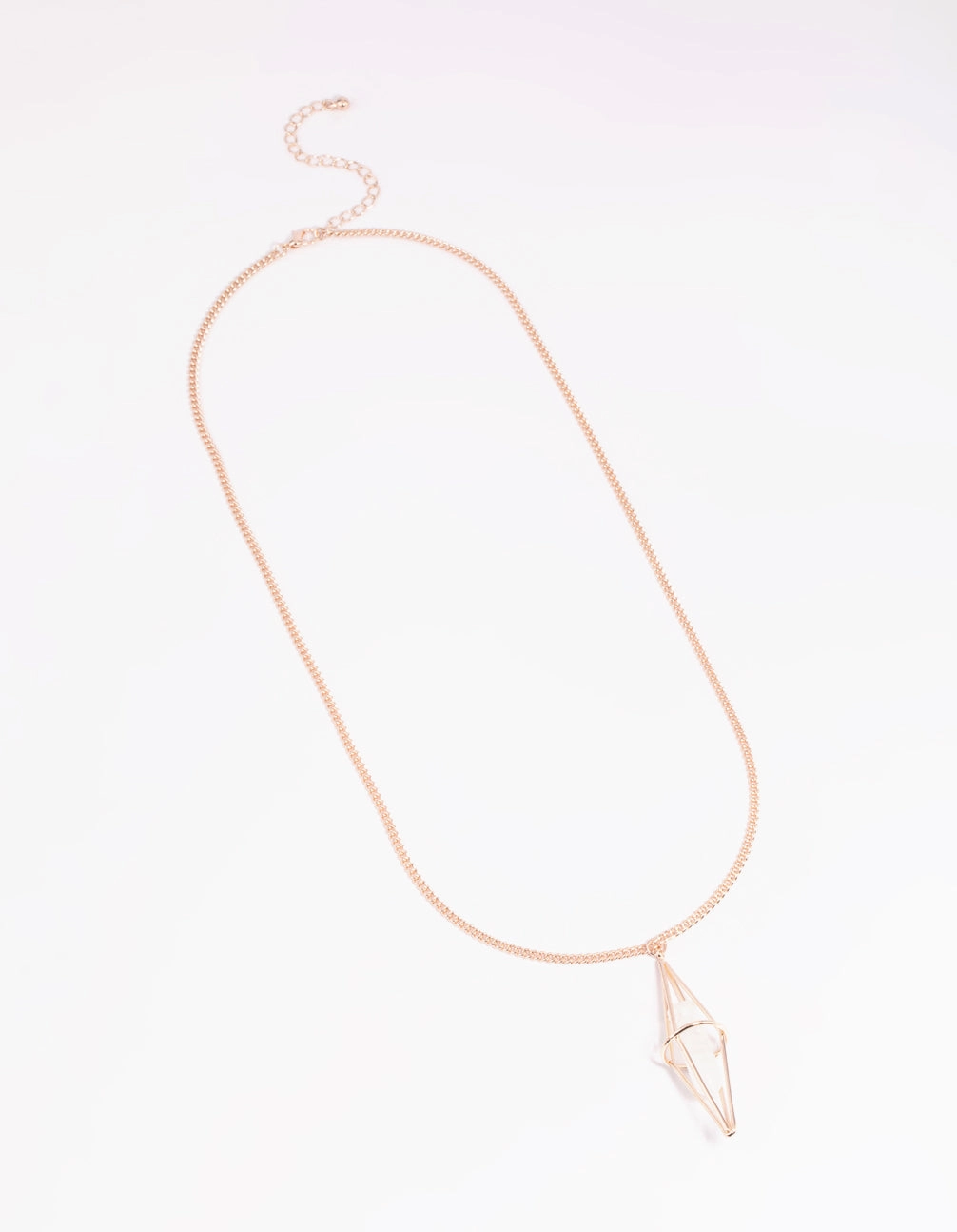 Rose Gold Clear Quartz Cage Necklace