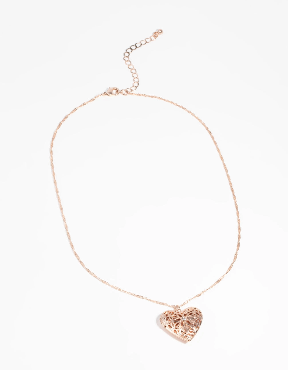 Rose Gold Diamante Heart Locket Necklace